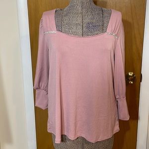 Adrienne Vittadini NWT Womens XL Dusty Pink Square Neck Blouse